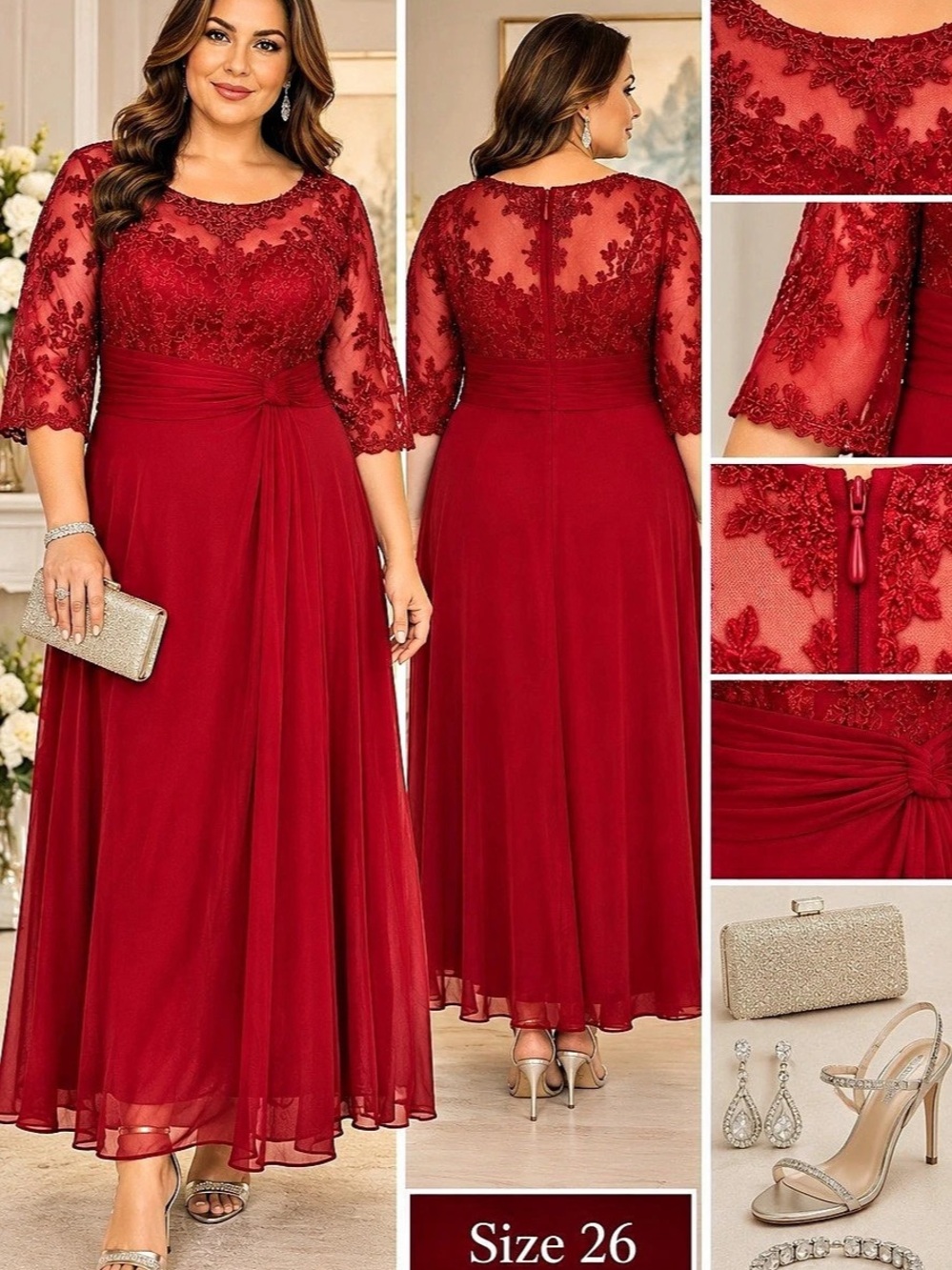 Size 26 Red Lace & Chiffon A-Line Gown